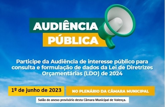 Câmara realizará Audiência Pública para debater a LDO de 2024.